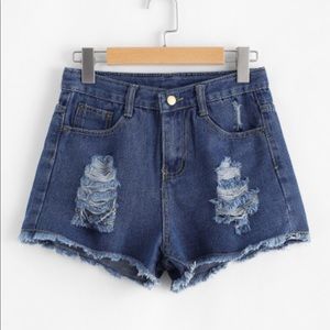 Raw Hem Ripped Denim Shorts